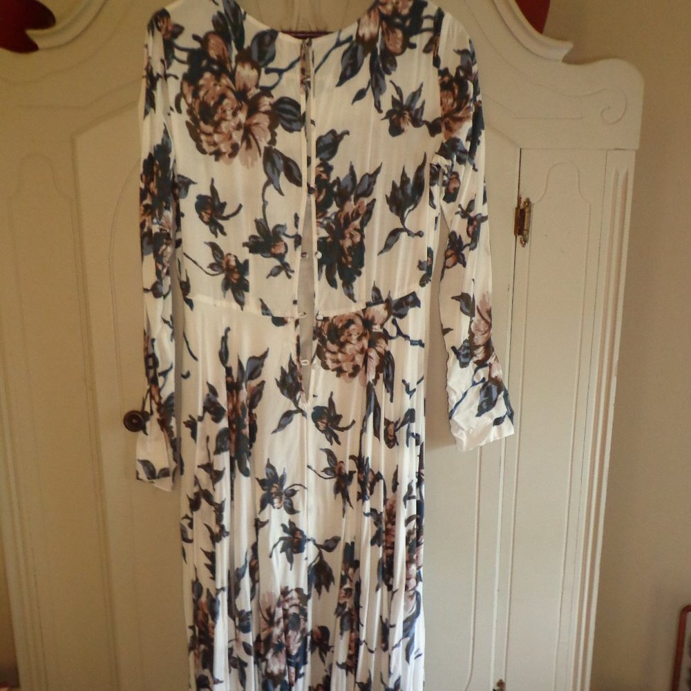 FIRM Free People First Kiss Asymmetrical Maxi Dress S/P 3/4 Sleeve Floral Lined - Picture 3 of 16